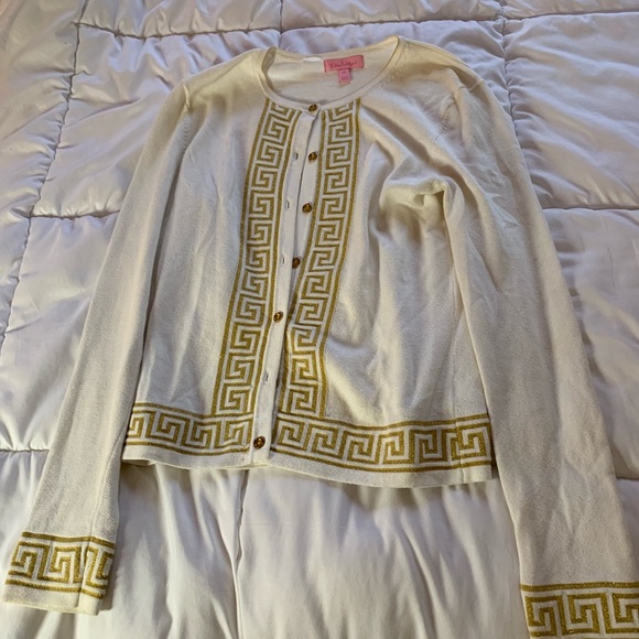 Lilly Pulitzer Sweaters - Lily Pulitzer White & Gold Greek Key Cardigan